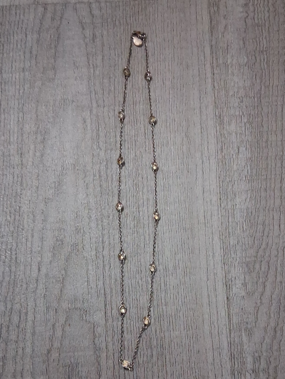 Diamond And Citrine Color Crystal Silver Bezel Strand Station Necklace,  18"